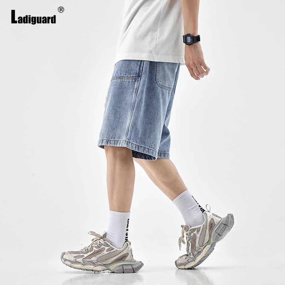 Ladiguard 2023 Stylish simplicity Fashion Short Jeans Men Casual Street Denim Shorts Classic Simple Drawstring Half Demin Pants