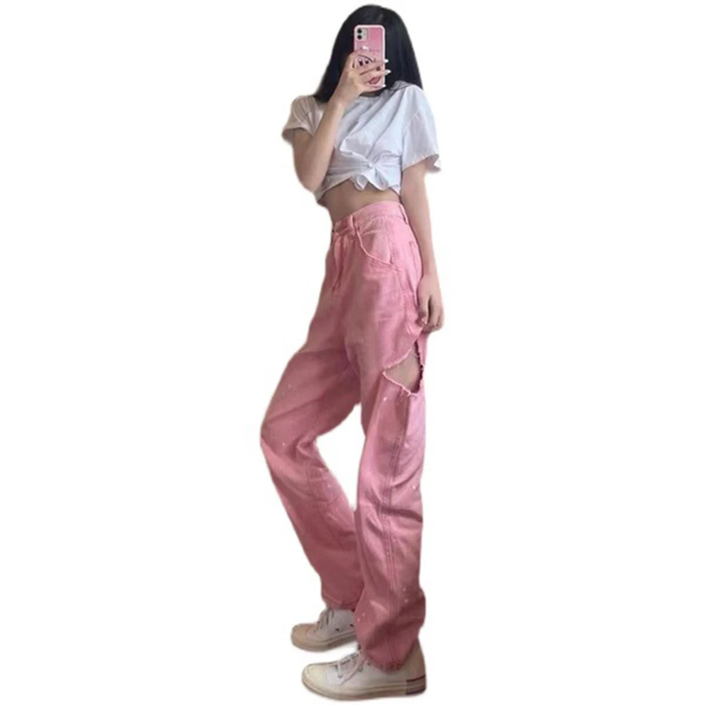 Korean Fashion Denim Pink Jeans Woman High Waist Female Clothing Newjeans Women's Pants Vintage Clothes  Streetwear Baggy