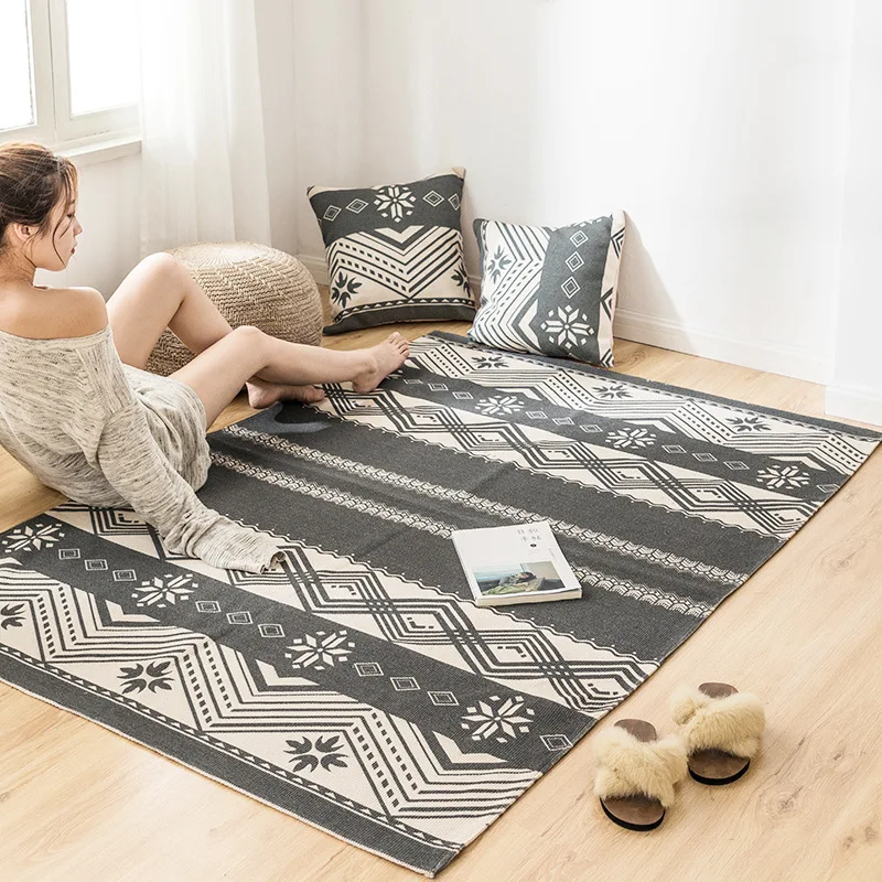 

Nordic Cotton And Linen Floor Mats Living Room Bedroom Bedside Retro Carpet Multifunctional Sofa Coffee Table Large Floor mat
