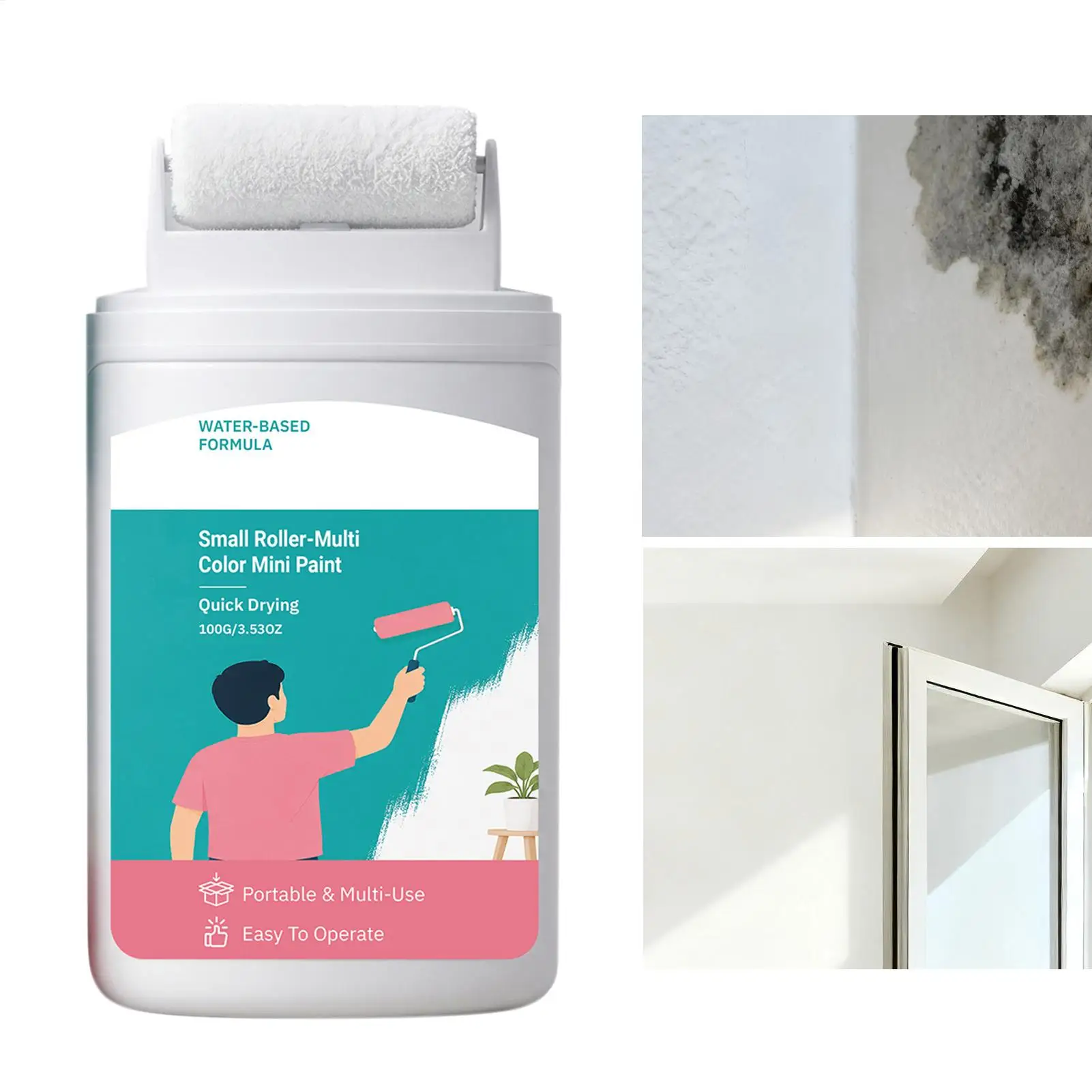 Wall Repair Paint Roller 100g Quick Drying Interior Room Painting Flat Wall White Paint Roller for Room Home Apartment Farmhouse
