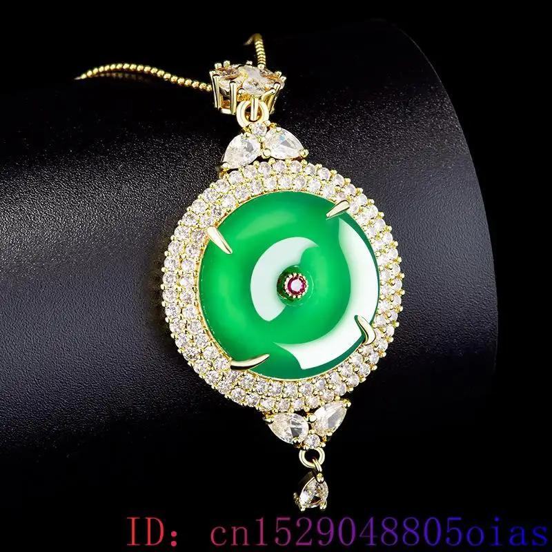 Kalung liontin donat giok asli hijau, Aksesori rantai mewah berlapis emas 18K perhiasan alami Choker modis