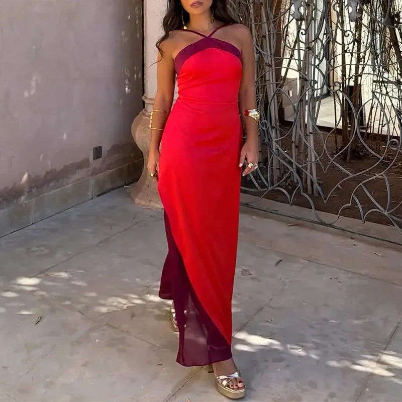 2026 Summer New Women Fashion Female Dress Slim Fit Elegant Solid Color Halter Neck Maxi Dress Vacation Chic Trendy Stylish Hot