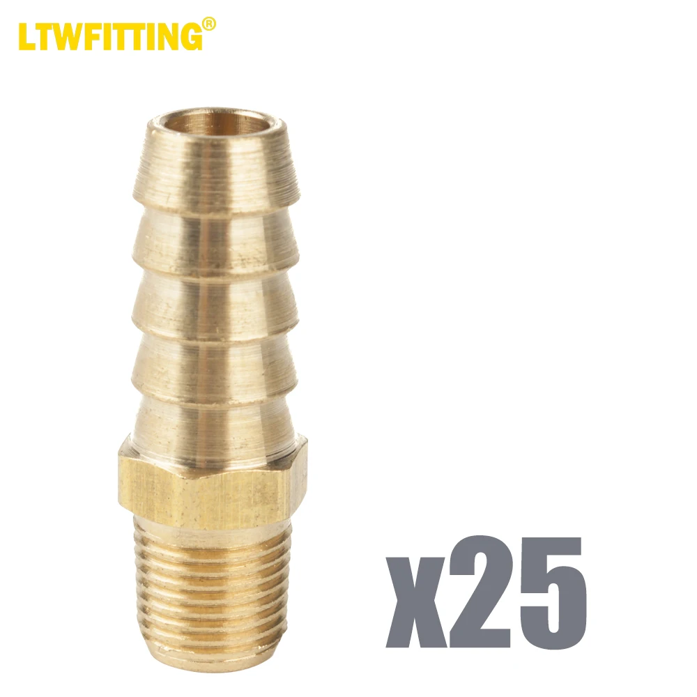 

LTWFITTING Brass Fitting Coupler 3/8-Inch Hose Barb x 1/8-Inch Male NPT Fuel Gas Water(Pack of 25)