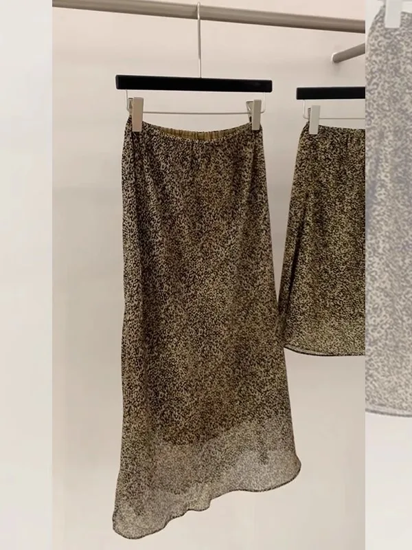 Retro Leopard Print High Waist Slim Fit A-Line Midi Skirt Women's Summer New Style Half Body Skirt Pear Shaped Body Hip Covering