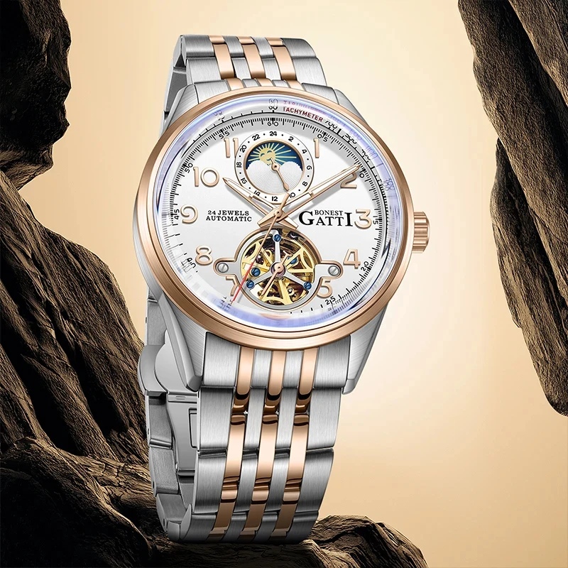 

Bonest Gatti Luxury Watches Men Watch Mechanical Tourbillon Wristwatch 5ATM Waterproof Automatic Watch