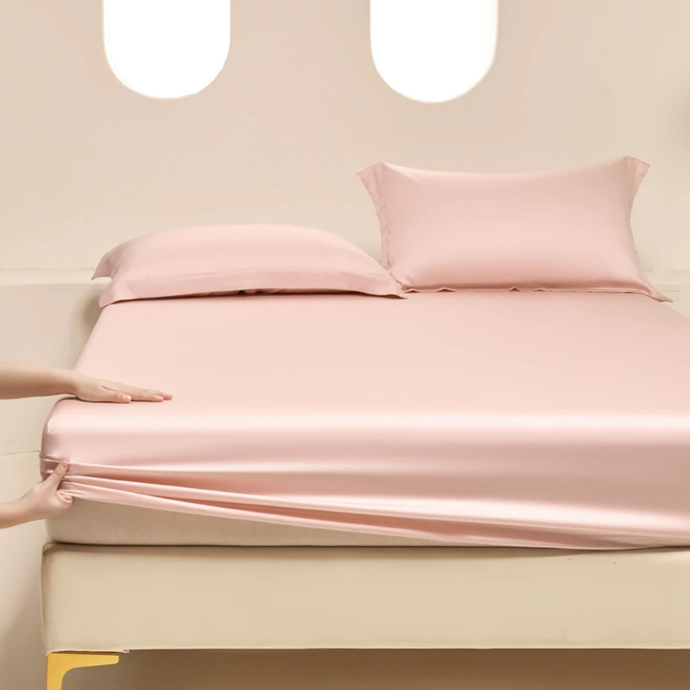 Pink Cotton Fitted Sheet with Elastic Bands Solid Color Non Slip Durable Mattress Covers for Double King Queen Bed 120/150/180cm