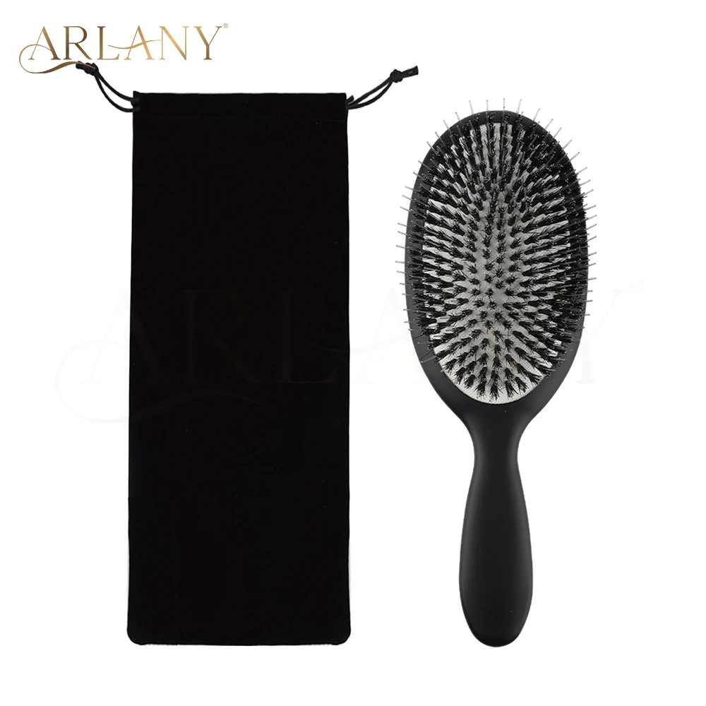 فرشاة تمديد شعر أسنان نايلون من ARLANY مع حقيبة مخملية، فرشاة شعر بشعيرات الخنزير لفك تشابك الشعر، فرشاة كبيرة للنساء