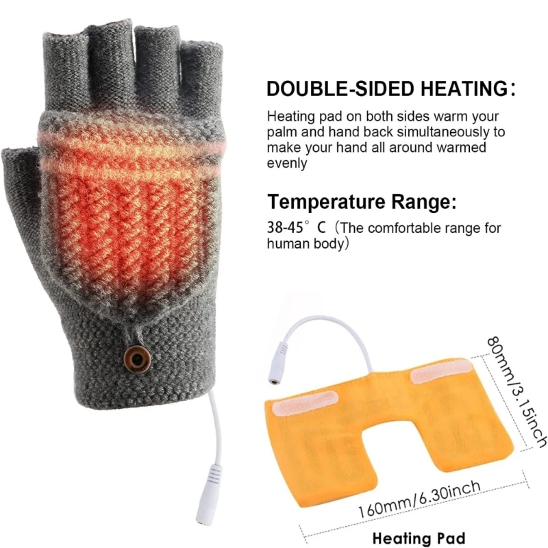 USB Heated Gloves Portable Electric Warming Mittens Cold Weather Accessories