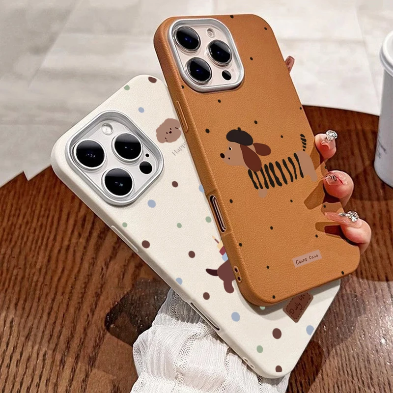 Ins Dachshund Black Stripe Polka Dot Phone Case For Samsung Galaxy S26 S25 S24 S23 S22 S21 Plus FE A54 A55 A56 A34 A35 A36 Cover