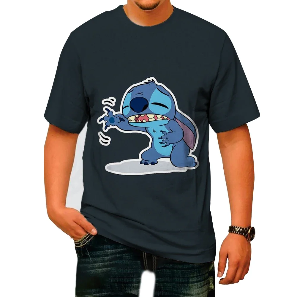 New Disney T-shirt Lilo & Stitch Men's T-shirt Anime 3D Printing Men's and Women's Oversized T-shirt Children's Short Sleeve