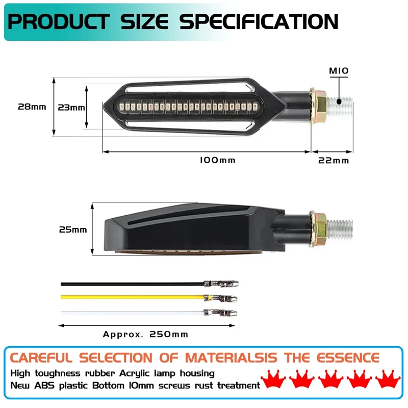 Motorcycle Turn Signals LED Light 12V 10mm Flowing Water Blinker Light 24LED Universal Moto Built Relay Flashing Indicator Light