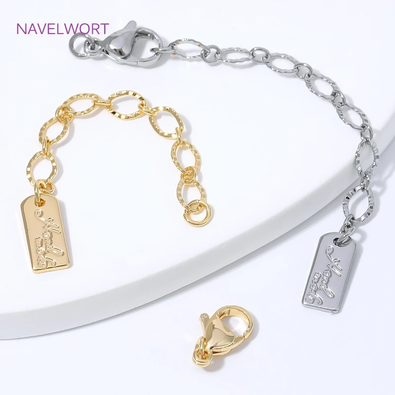 1/2/4Pcs Brass Extension Tail Chain 18K Gold Plated Heart Extension Chain With Lobster Clasps,DIY Bracelets Jewelry Findings - view 2