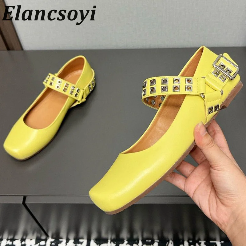 

Spring Autumn Square Toe Metal Belt Buckle Flat Shoes Women's Shallow Mouth Sweet Mary Jane Shoes Daily Walking Single Shoes