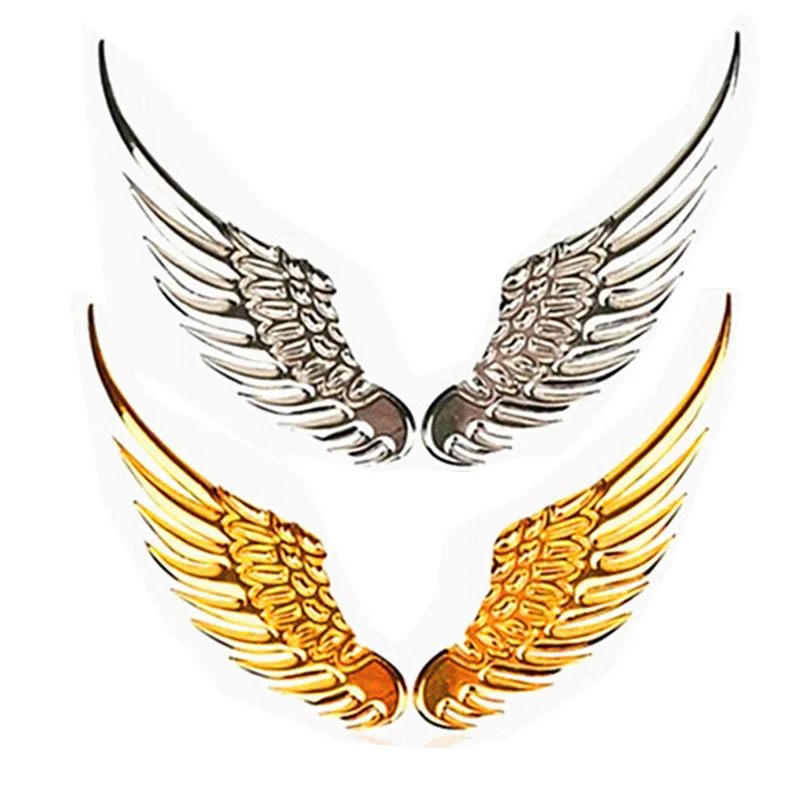 1Pair Car Motorcycle 3D Eagle Angel Wings Badge Sticker Metal Aluminum Decals Silver Gold Auto Exterior Decor Accessories