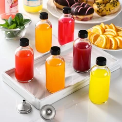 4 oz Small Clear Glass Bottles with Lids, 120ml Boston Round Sample Bottles for Ginger Shots Juice Potion Whiskey Liquor, 6pcs