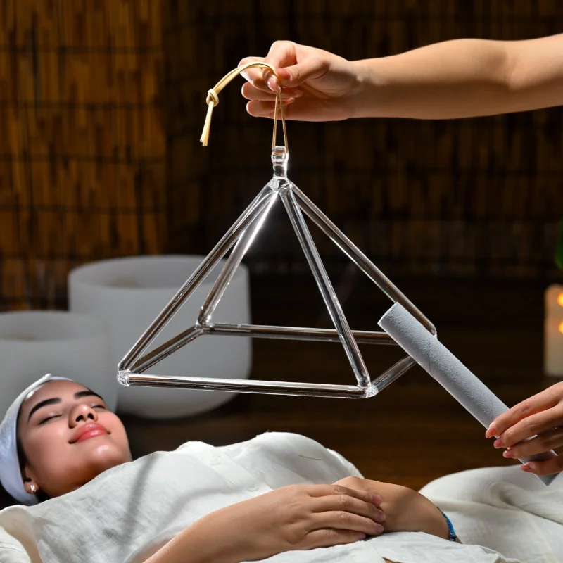 Crystal Singing Pyramid 3-20 Inch Meditation Singing Pyramid Sound Healing Crystal Merkaba Outdoor Yoga Sound Bowl with Stick