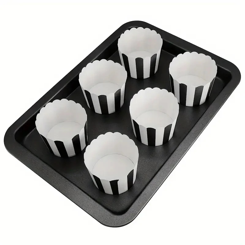 25Pcs Black and White Striped Cake Cups, Non-Stick Baking Cups, Perfect for Cupcakes, Muffins, and Popcorn - Suitable for Valentine's Day, New Year, Birthdays, Weddings