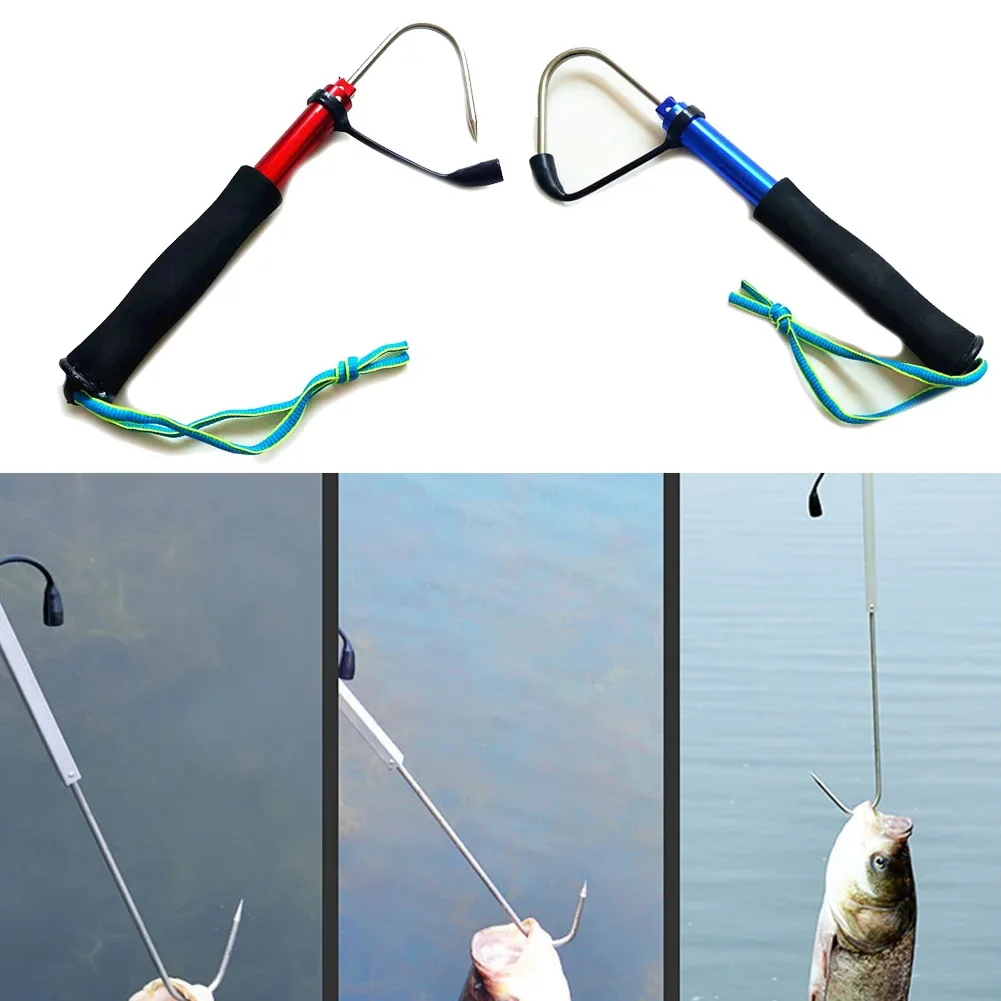 1pcs Telescopic Fishing Gaff 60/90/120cm Scalable Fish Grip Stainless Steel Aluminum Spear Hook Tack Fishing Tackle Pesca Tools