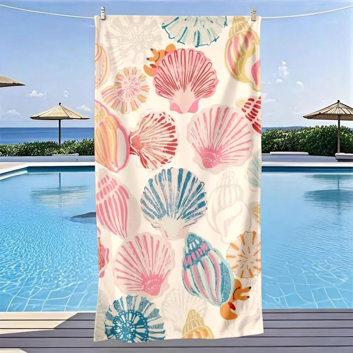 Tropical Shell Beach Towel With Vibrant Color Palette Soft Touch Surface Non Slip Fabric For Poolside Decoration