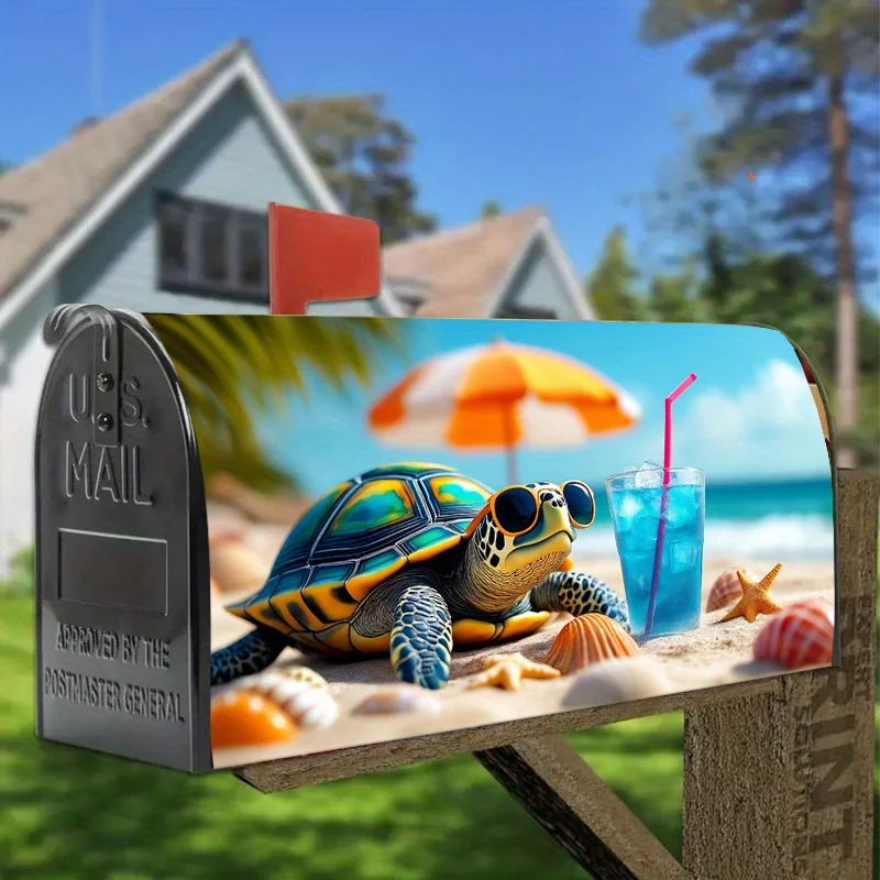 1pc Summer beach turtle themed mailbox cover, suitable for outdoor mailbox decoration for summer, yards and gardens