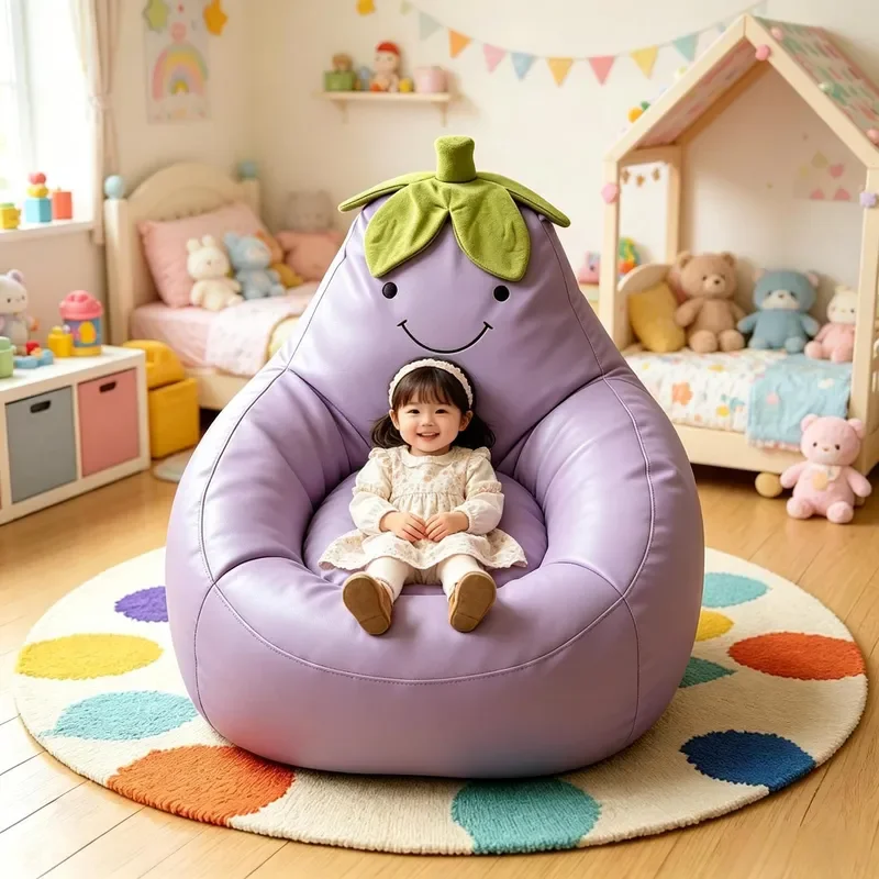 for Soft Waxy Cat Scratching Eggplant Sofa Lazy Couch for Children Room Bay Window Reading Rest Cartoon Shaped Seat