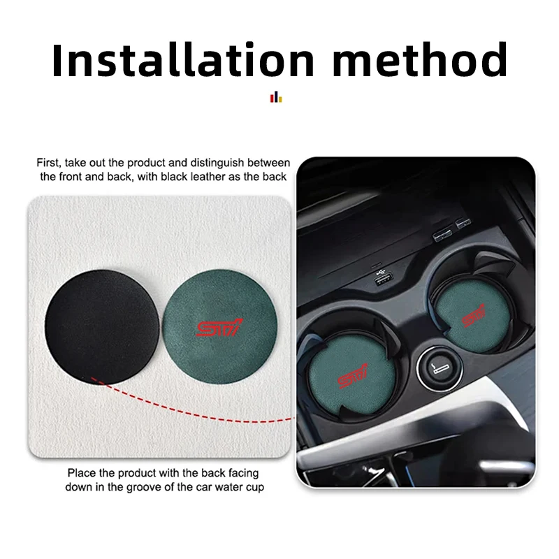 2Pcs Car Water Cup Pads Fur Leather Anti-Slip Mats Auto Accessories For Subaru Impreza Legacy WRX STI BRZ Forester Ascent Levorg