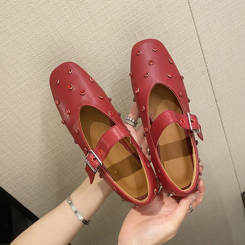 

Новинка 2021 года, весенне-осенние женские туфли-лодочки из натуральной кожи, женская обувь Мэри Джейн на низком каблуке с пряжкой из воловьей кожи высотой 22-24,5 см