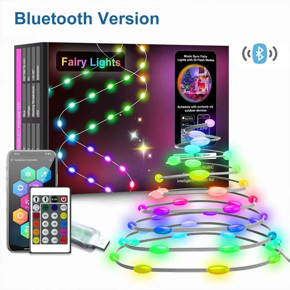 5V Tuya Smart RGBIC Pixel String Light 5/10/20M Music Sync Festive Atmosphere IP65 With Remote Controller Christmas Decor USB