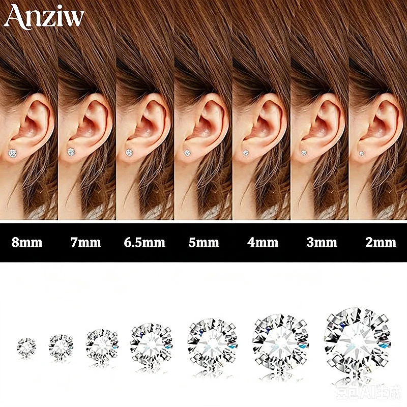 Anziw Tiny Round Solitaire D Moissanite Stud Earrings 14K Gold Filled 2mm/3mm/4mm/5mm/6mm/7mm/8mm Multiple Sizes Unisex Jewelry
