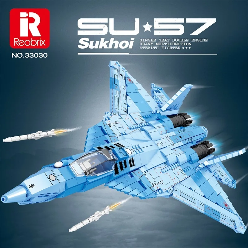 

Reobrix 33030 su-57 Истребитель Военные строительные блоки Вертолет Орнамент Образовательная сборка Модель истребителя Игрушка