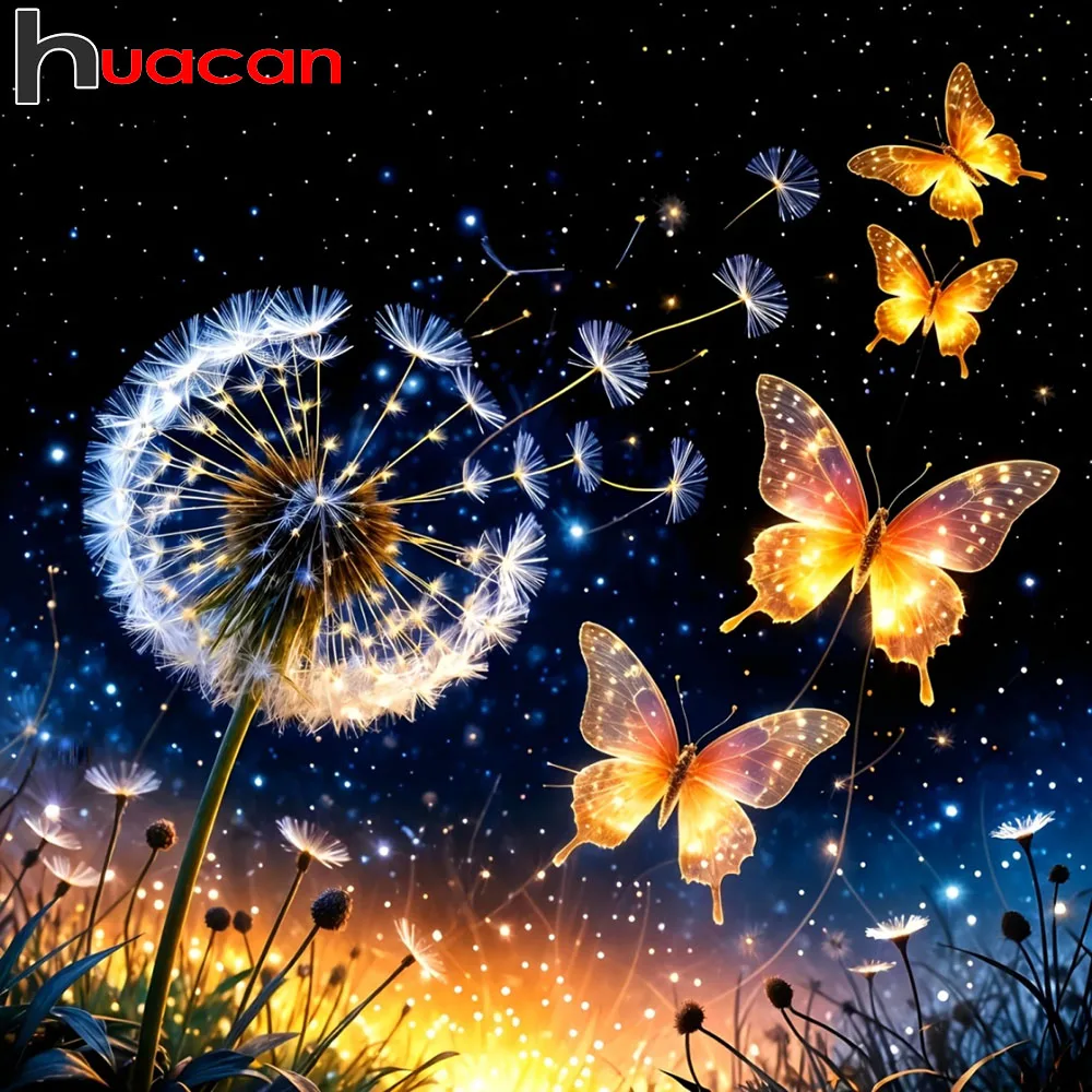 Huacan Full Drill Diamond Painting Dandelion Butterfly  Diam