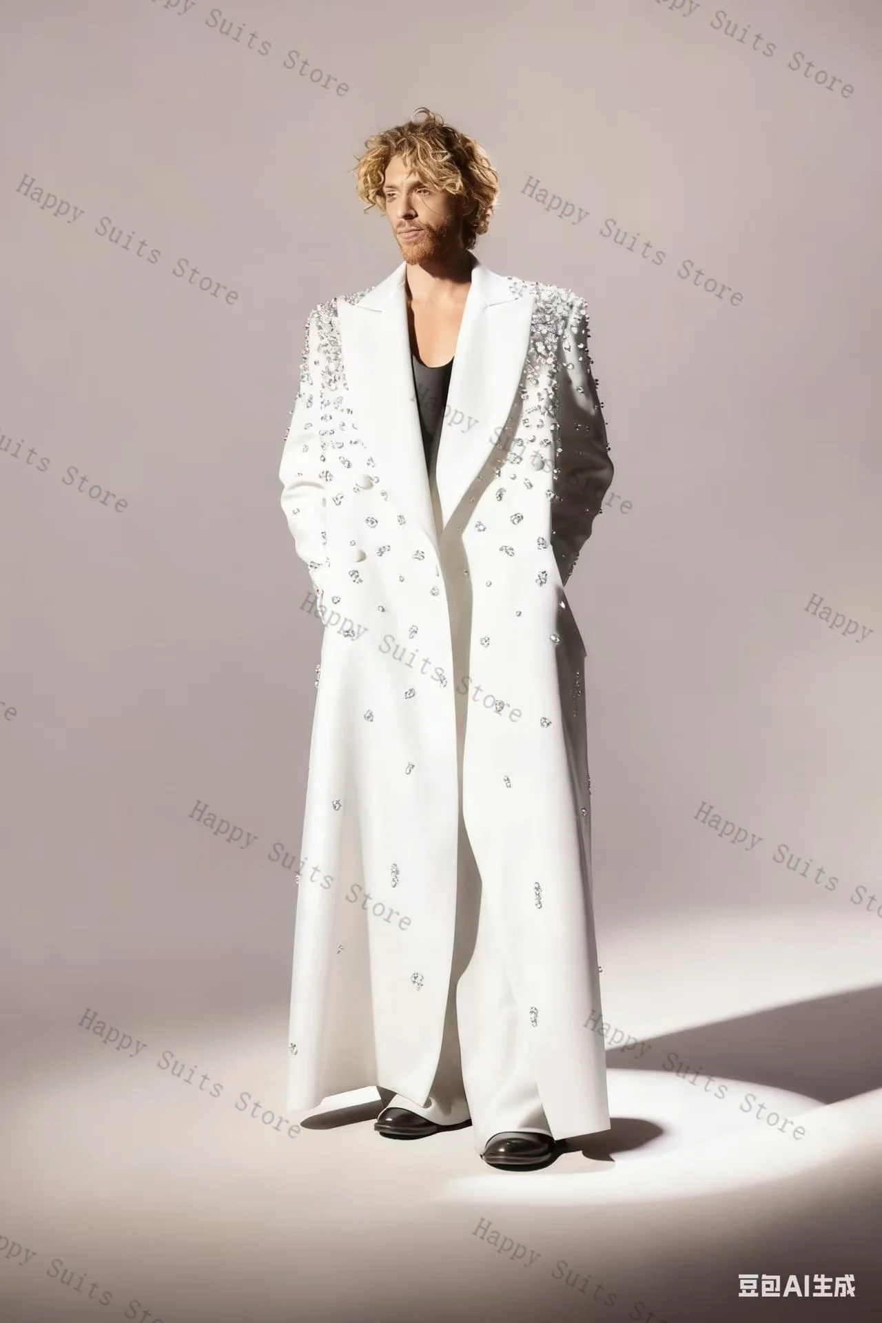 بدلة رجالية عنابي 1 قطعة سترة طويلة للحفلات الراقصة فستان كريستالي لامع من القطن معطف رسمي للمكتب سترة سهرة مخصصة للزفاف #3