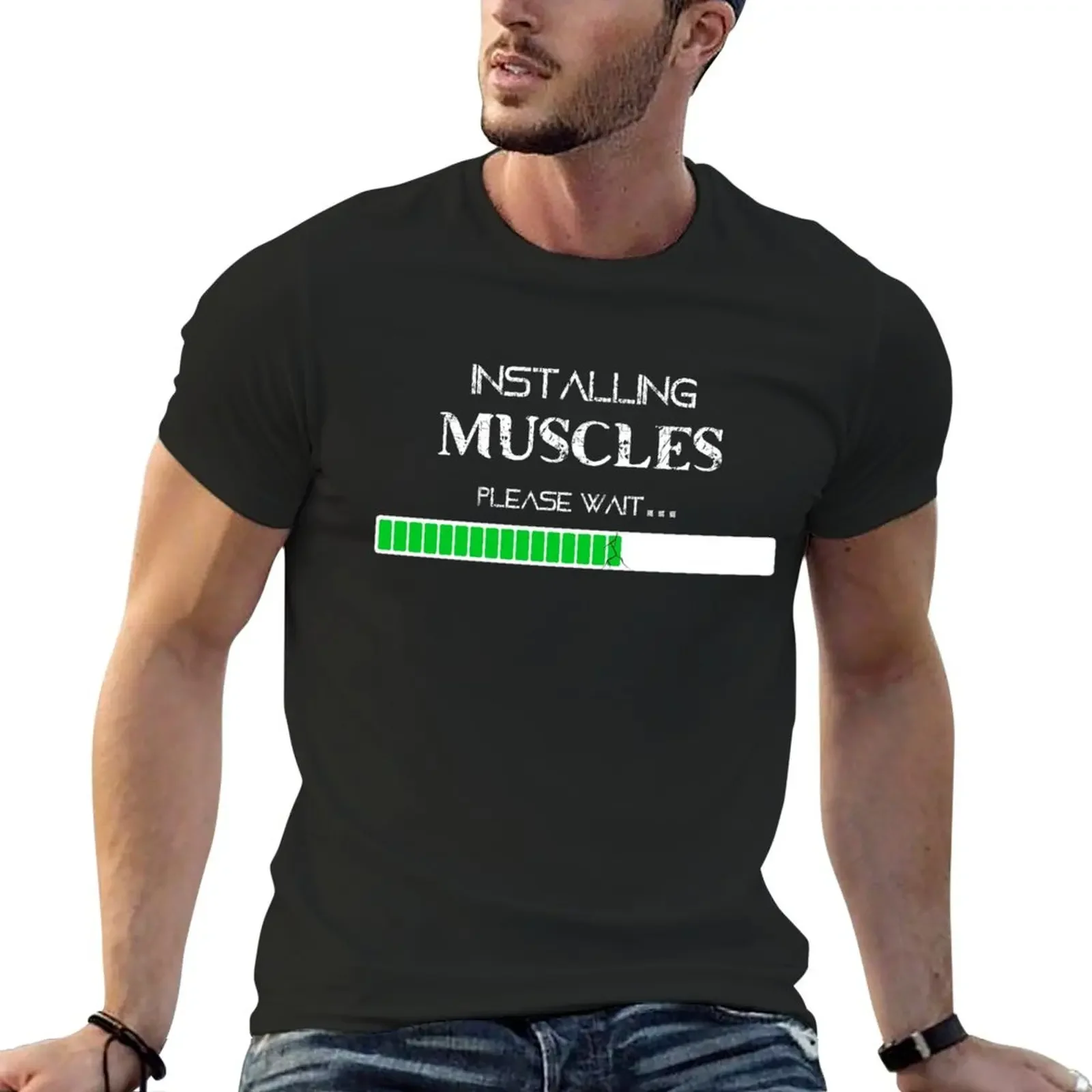 New Installing Muscles, Please Wait - darks T-Shirt quick drying essential t shirt mens graphic t-shirts anime