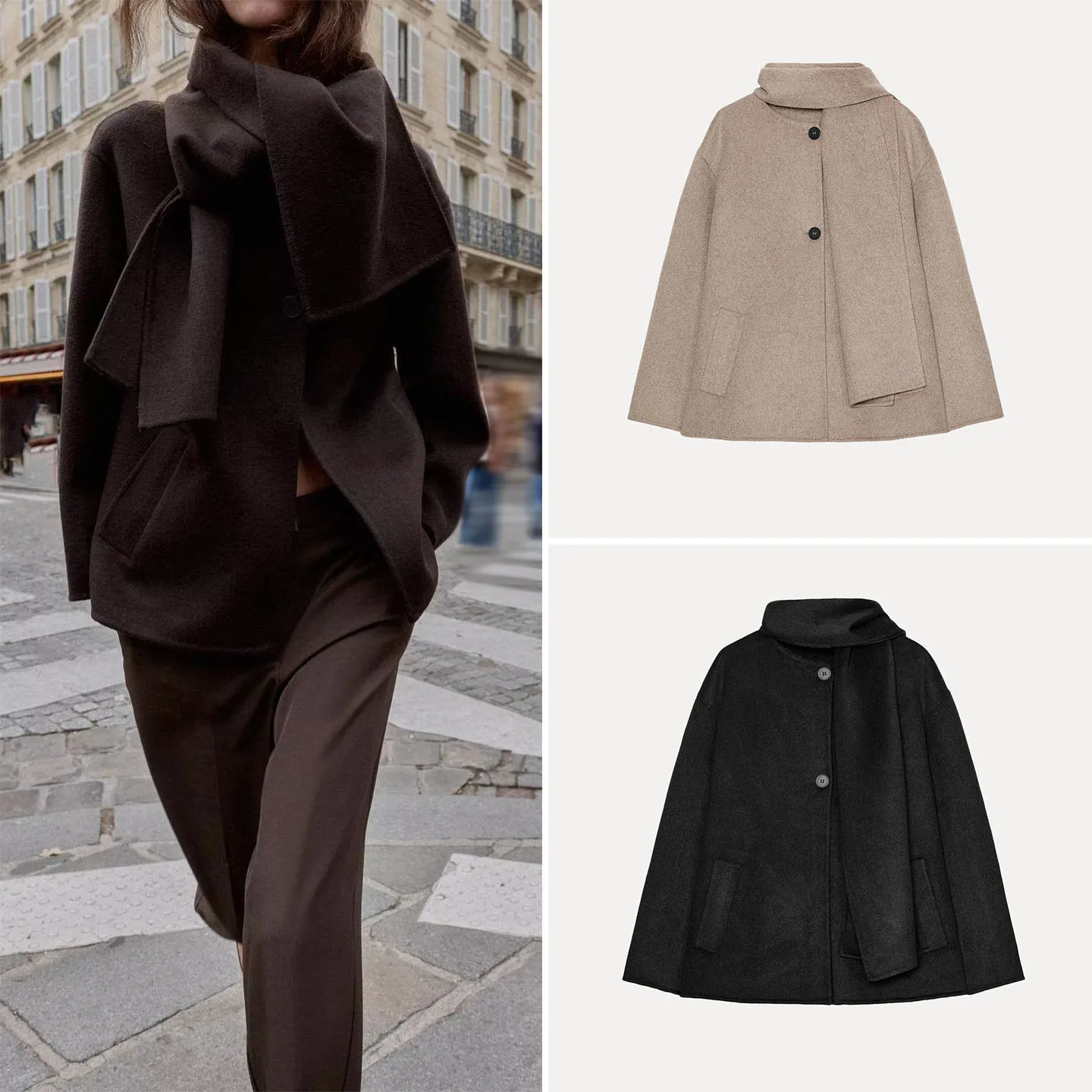 

Z 2025 New Faion ort Пальто с шарфом Personali Temperament Женская шерстяная куртка китайского бренда Осенний сезон