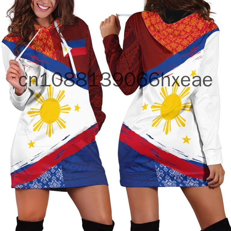 2025 Nieuwe Filipijnen Vlag Vrouwen Hoodie Jurk Aangepaste Naam Retro Harajuku 3d Gedrukt Vlag Trui Casual Sexy Vrouwen Hoodie Jurk