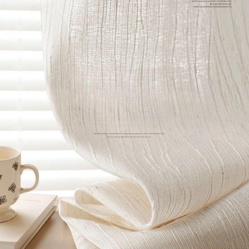 Custom Size Fu Feng Gauze Light-impermeable Gauze Retro Linen Curtains for Living Dining Room Bedroom European White Tulle