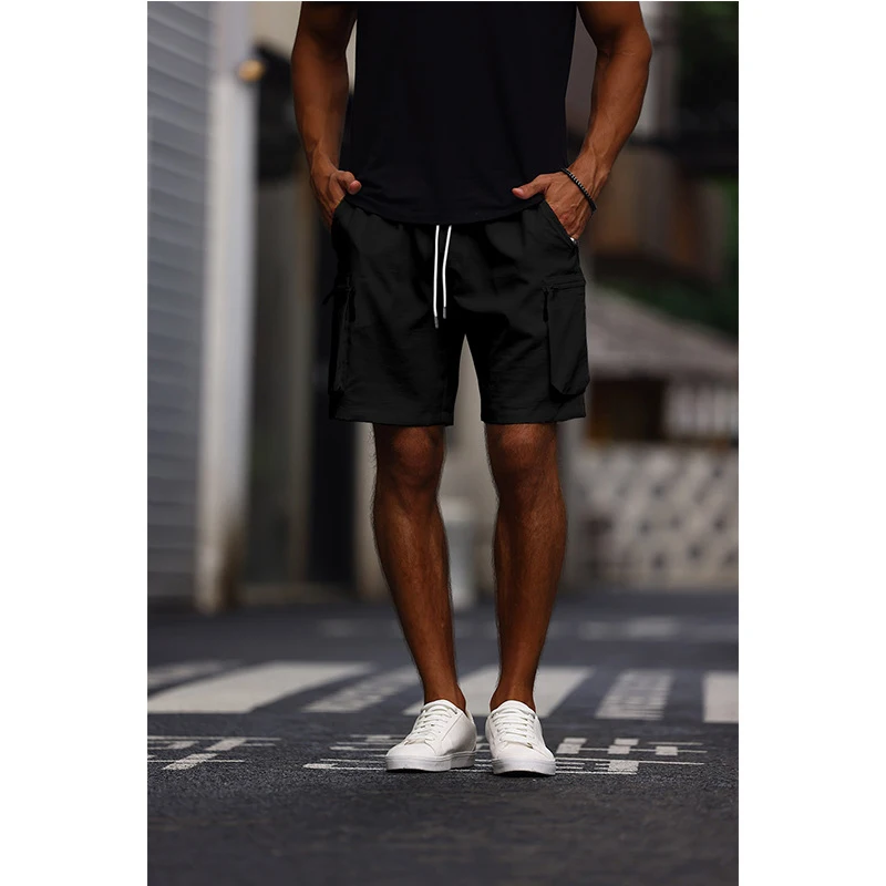 

Single-piece casual men's black loose-fitting elastic cord American-style simple work shorts for summer fitness and running
