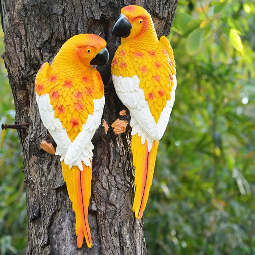 Vivid Resin Parrot Statue On Tree Stump, Waterproof Realistic Feather Macaw Ornament, Outdoor Garden Balcony Fence Wall Decor