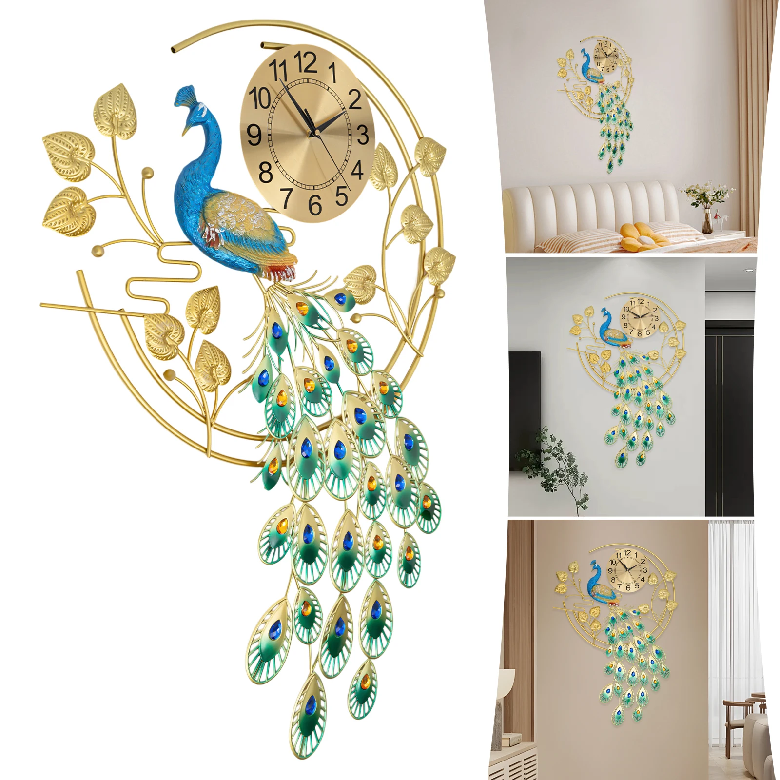 

Wall Clock 3D Decorative Wall Pointer Wall clock Beautiful Peacock Appearance for Living Room, Decorative Wall Clock