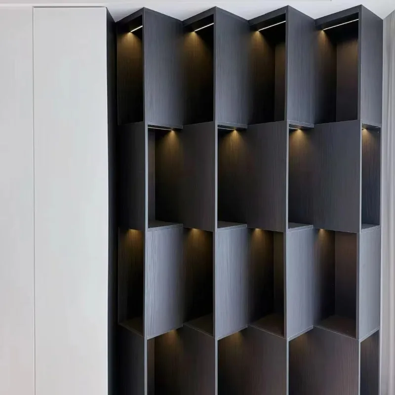 45 ° oblique angle bookshelf, library simple design, multi-grid display shelf, with ambient lighting, custom bookshelf
