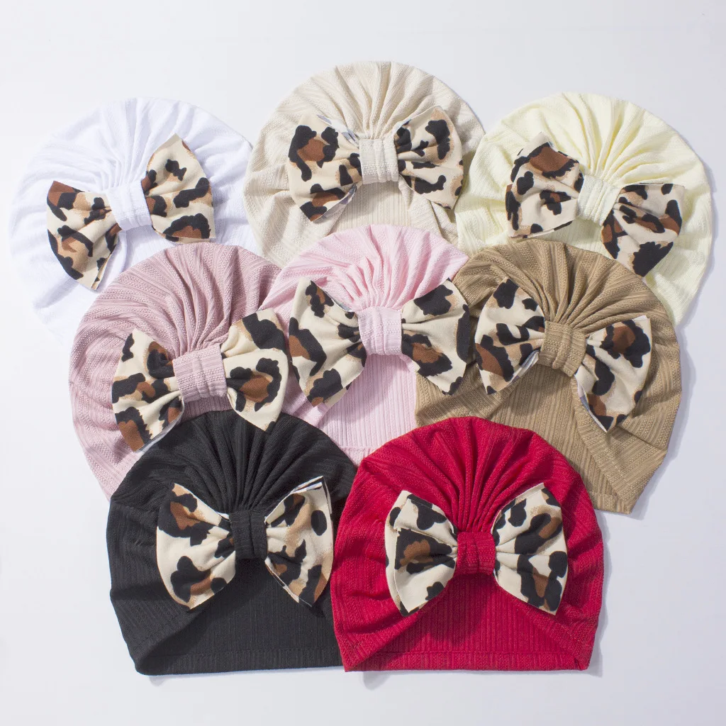 Enfants Turban nœud papillon imprimé léopard bébé chapeau filles coton Beanie nouveau-né chapeaux enfant en bas âge bandeau infantile casquette cheveux accessoires