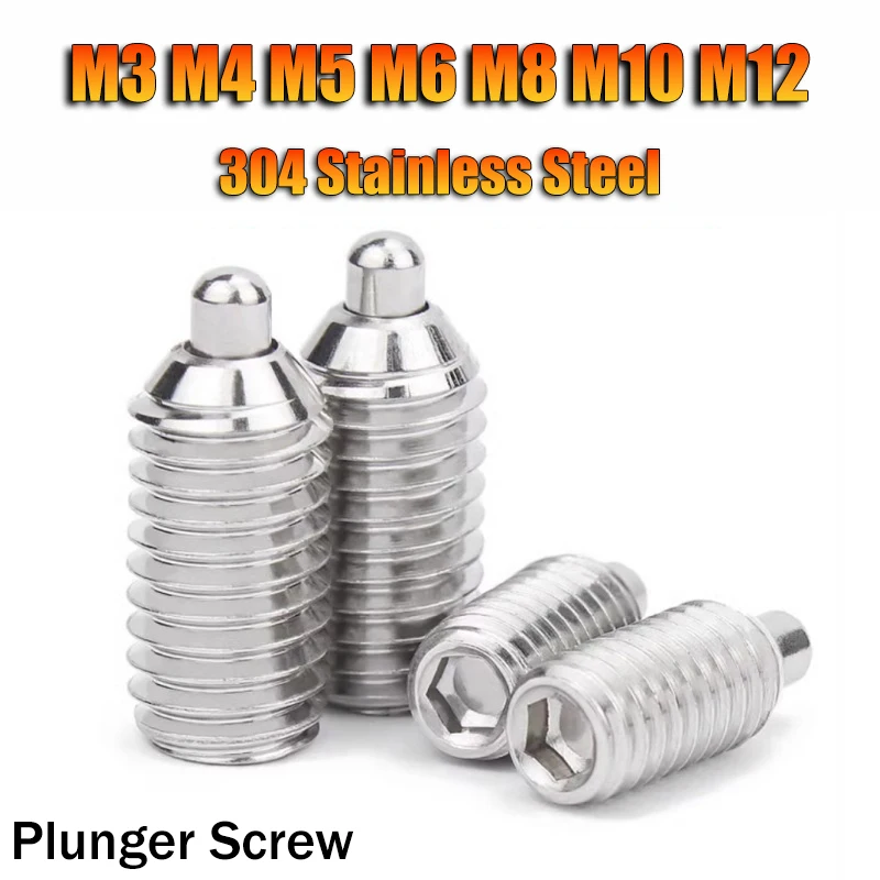 M3 M4 M5 M6 M8 M10 M12 Hex Socket Locking Spring Plunger Screw Rounded Head Pin Length 7~60mm Stainless Steel Ball Plungers