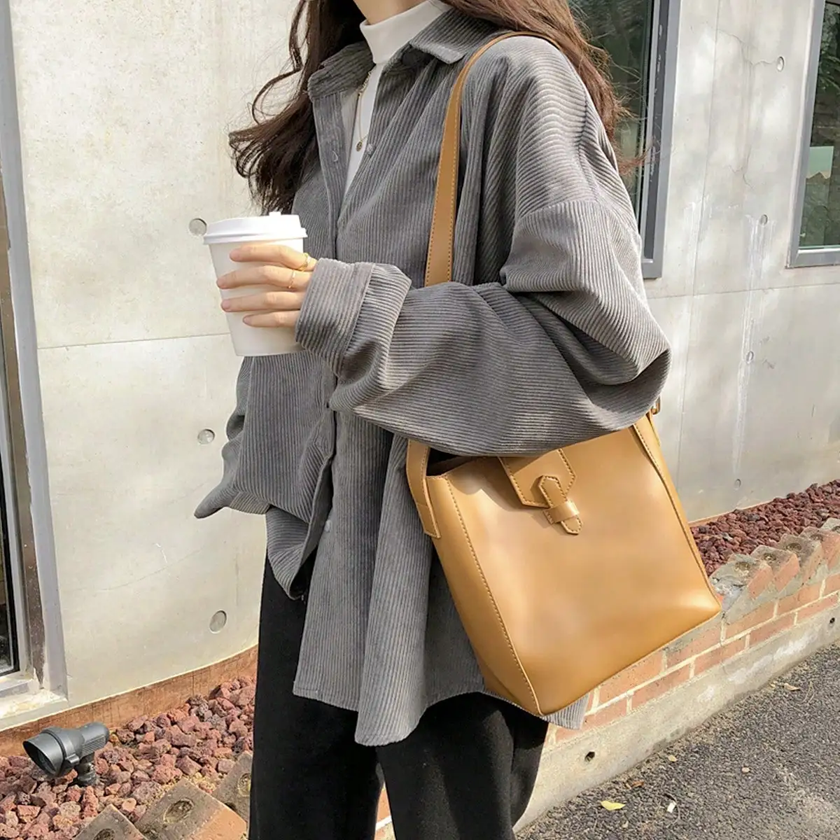 Korean Chic Autum French Retro All-Match Single-Breasted Lapel Short Corduroy Shirt Long-Sleeved Short Outwear for Women