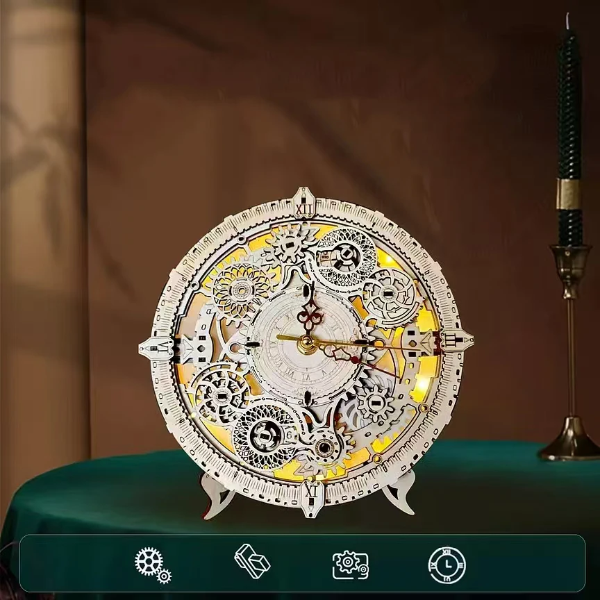 ใหม่ 3D ปริศนา DIY ไม้นาฬิกาแสงสามารถย้าย Miniature ชุดจิ๊กซอว์ปริศนาสําหรับของขวัญวันเกิดเพื่อน