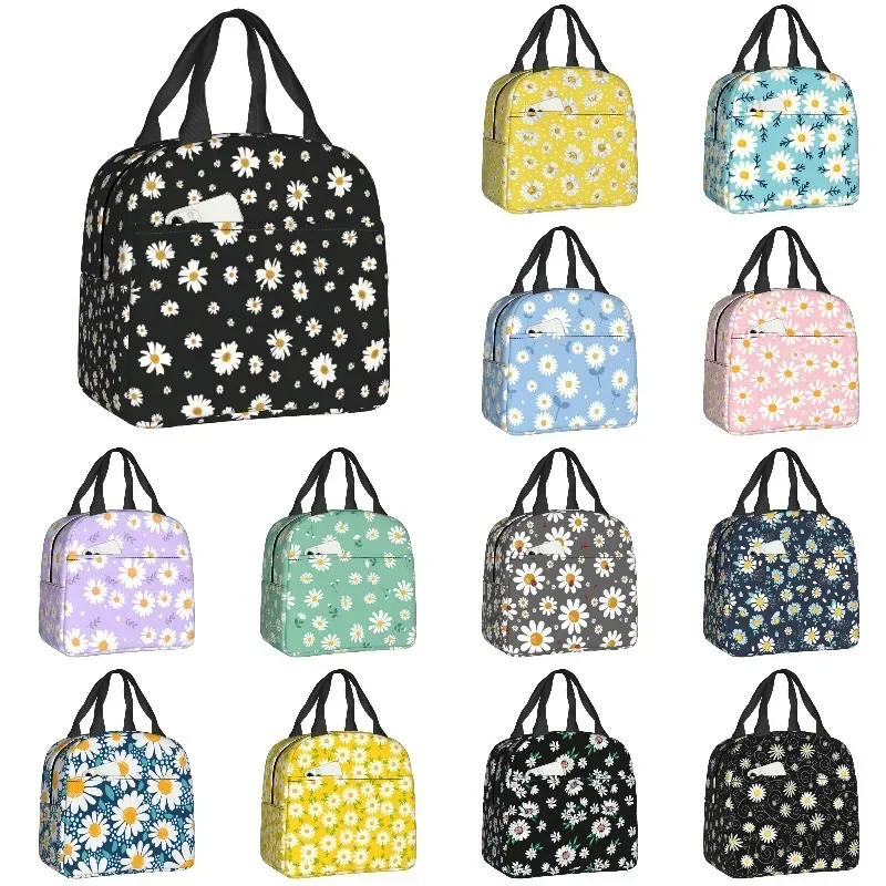 Custom Daisy Floral Lunch Bag Women Cooler Thermal Insulated Daisies Flower Lunch Box for Kids School Work Picnic Food Tote Bags