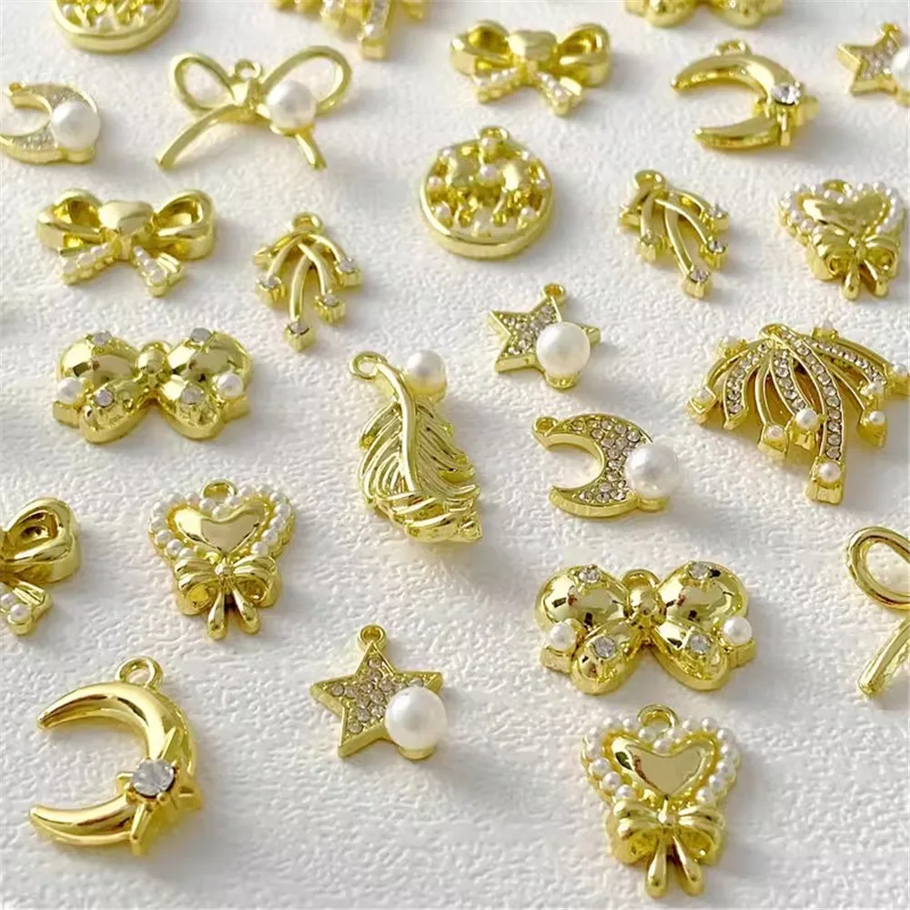 

Simple Ins Style Bow Star Moon Alloy Pendant Necklace Earrings Diy Handmade Versatile Matching Pieces in Gold