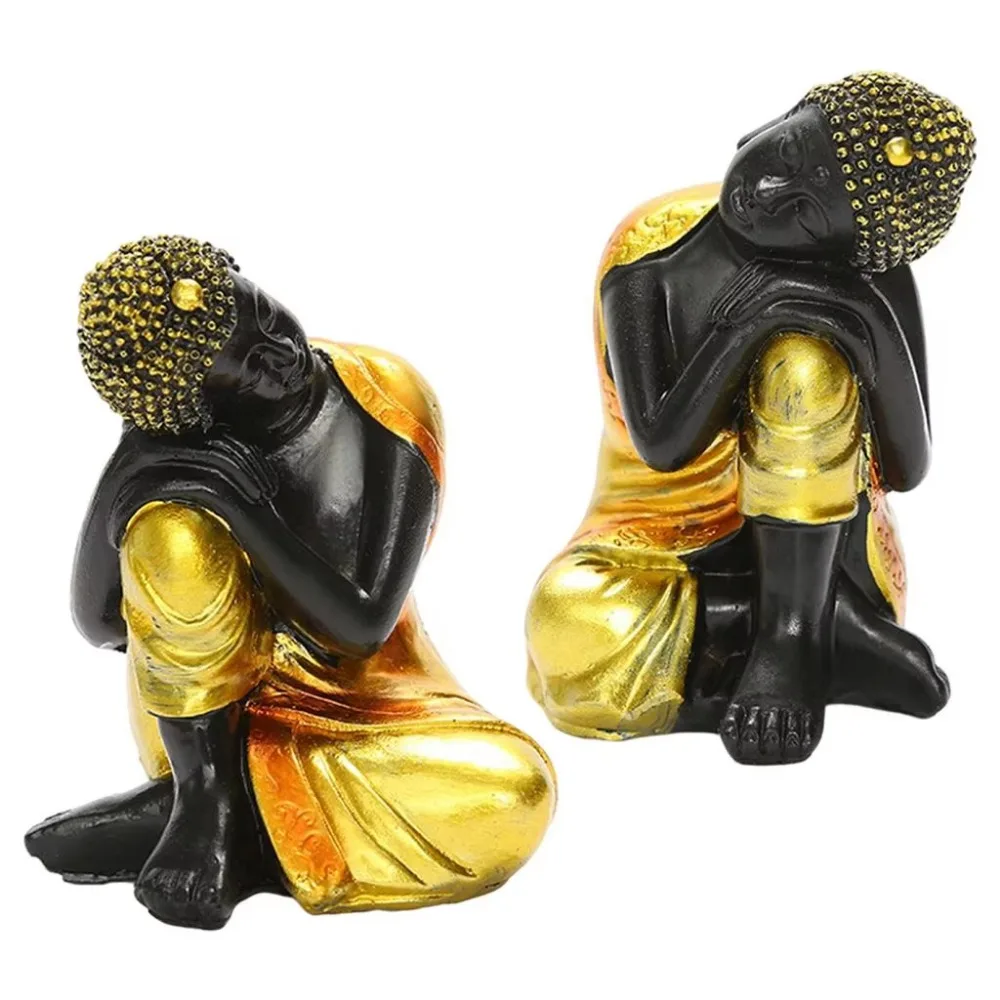 Anti-oxidation Indian Buddha Sculpture Easy to Clean Meditation Buddhism Figurine Handmade Little Monks Ornaments Office