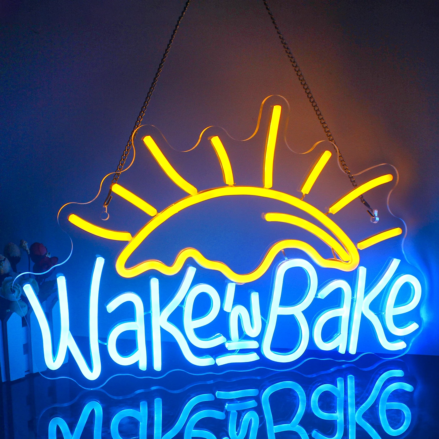 Wake in Bake Neon Signs LED Neon Light Fried Eggs Letter Bakeing Bedroom Home Kitchen Cake Shops Cafes Birthday Party Wall Decor