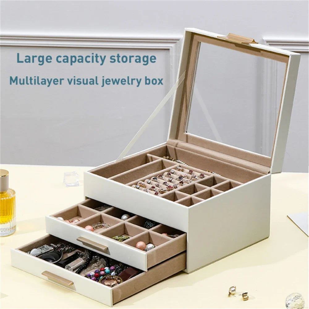 

PU Leather Portable Jewelry Storage Box Large Capacity Travel Necklace Earrings Ring Jewelry Organizer Display Case Dustproof