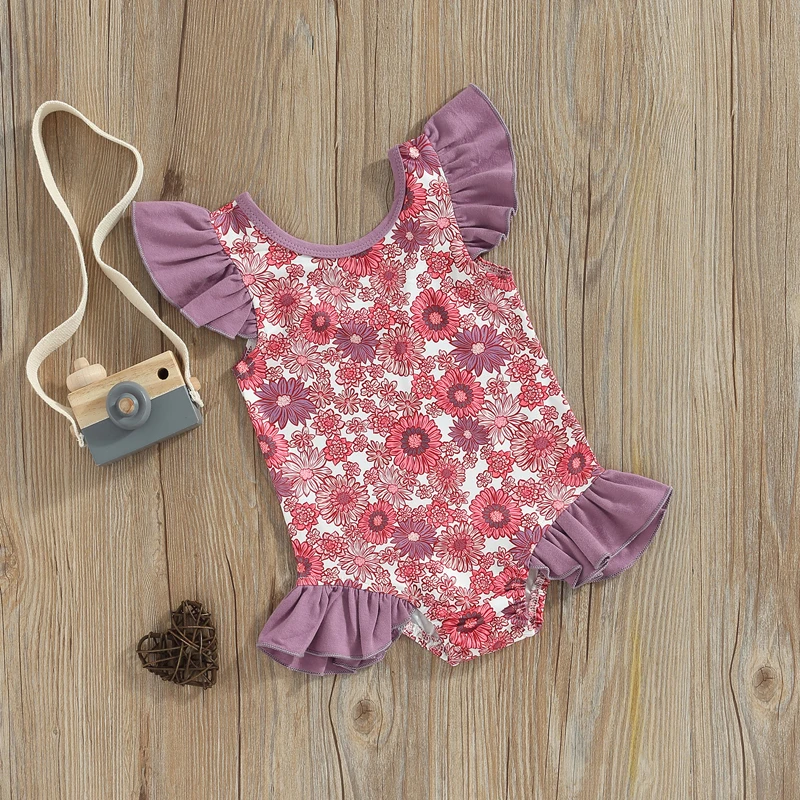 

Toddler Girl Swimsuit Floral Ruffle Fly Sleeve Swimwear Sleeveless Backless Summer Beach Bathing Suit